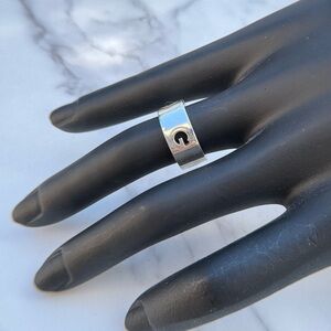 GUCCI Sterling Silver Wide G Logo Band Ring Statement Ring Size 6